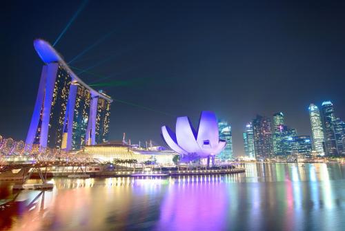 Night View of Marina Bay Sands and the Helix Bridge of Singapore